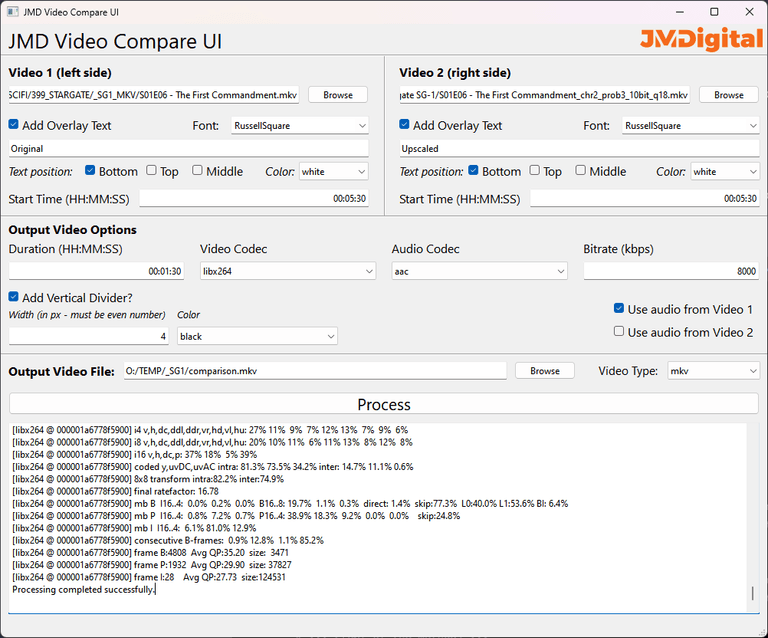 Video comparison tool UI Video comparison tool UI