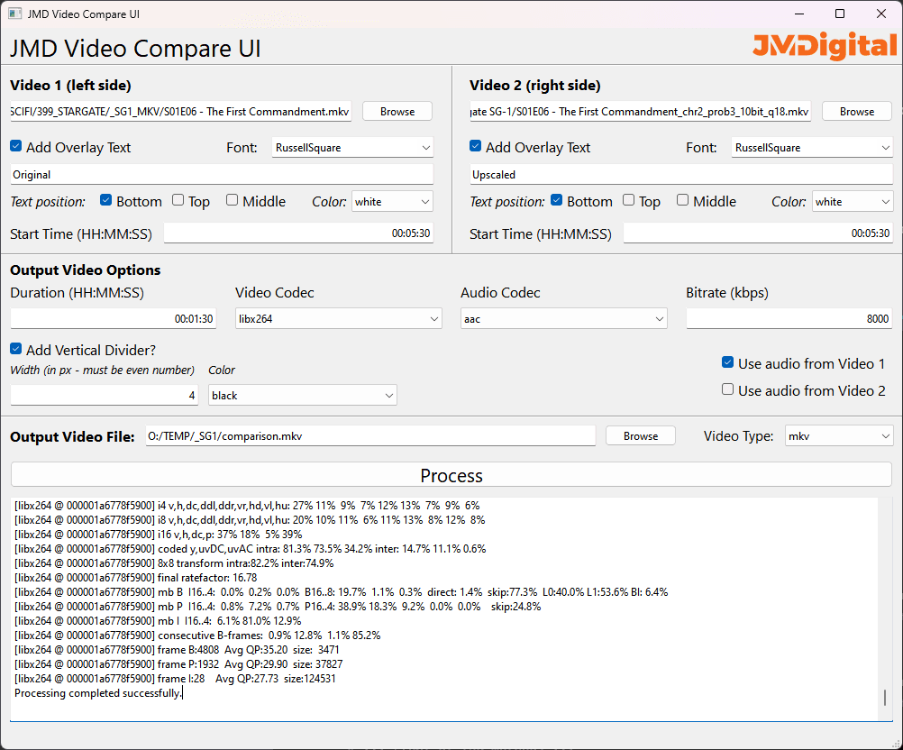 Video comparison Video comparison tool UI